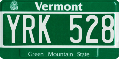 VT license plate YRK528