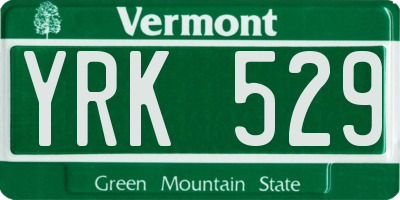 VT license plate YRK529
