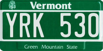 VT license plate YRK530