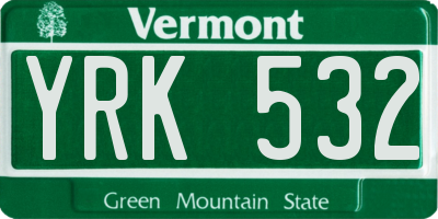 VT license plate YRK532