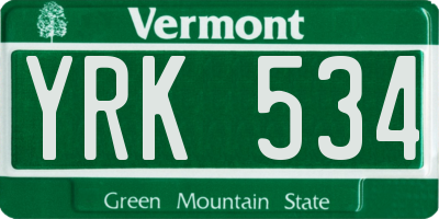 VT license plate YRK534
