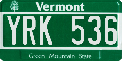 VT license plate YRK536