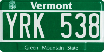 VT license plate YRK538