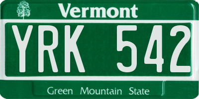 VT license plate YRK542