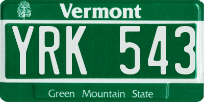 VT license plate YRK543