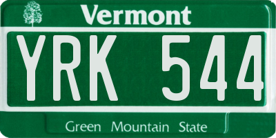 VT license plate YRK544