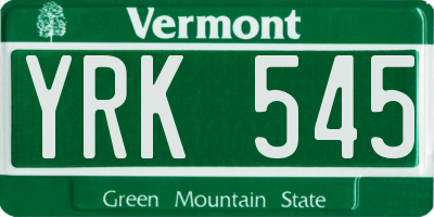 VT license plate YRK545