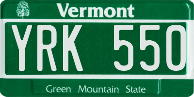VT license plate YRK550
