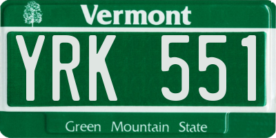 VT license plate YRK551