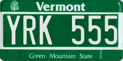 VT license plate YRK555