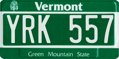 VT license plate YRK557