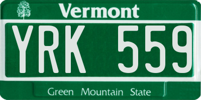 VT license plate YRK559