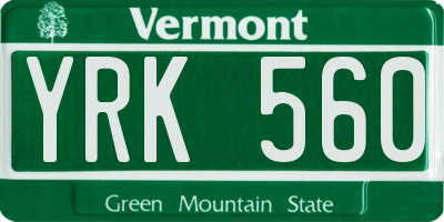 VT license plate YRK560
