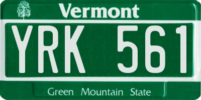 VT license plate YRK561