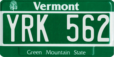 VT license plate YRK562