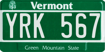 VT license plate YRK567