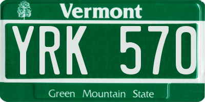 VT license plate YRK570