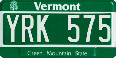 VT license plate YRK575