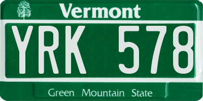 VT license plate YRK578