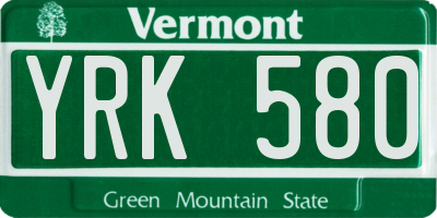 VT license plate YRK580