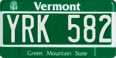 VT license plate YRK582