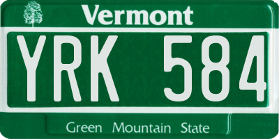 VT license plate YRK584