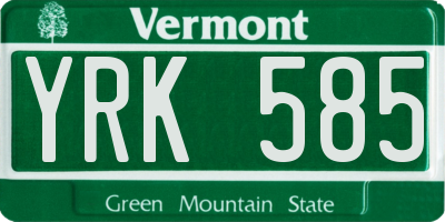 VT license plate YRK585