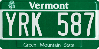 VT license plate YRK587