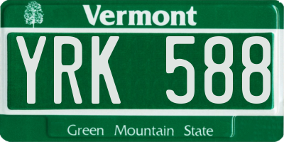 VT license plate YRK588