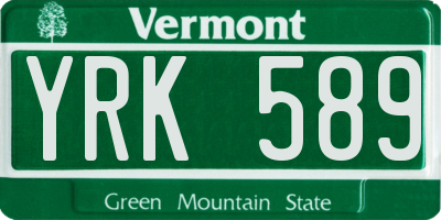 VT license plate YRK589