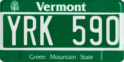 VT license plate YRK590