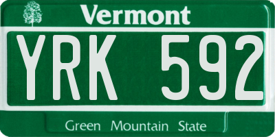 VT license plate YRK592