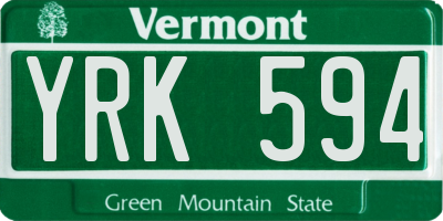 VT license plate YRK594