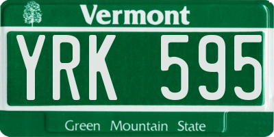 VT license plate YRK595