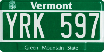 VT license plate YRK597
