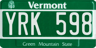 VT license plate YRK598