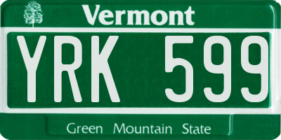 VT license plate YRK599