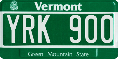 VT license plate YRK900