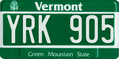 VT license plate YRK905