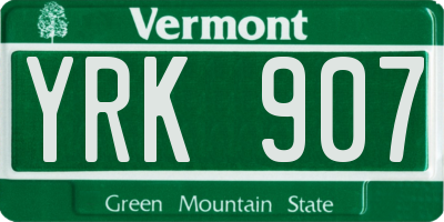 VT license plate YRK907