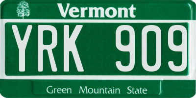 VT license plate YRK909