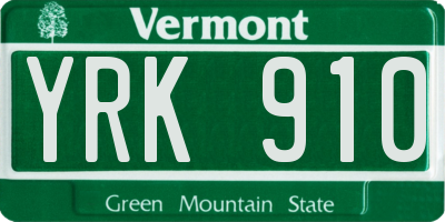 VT license plate YRK910