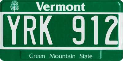 VT license plate YRK912