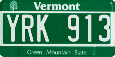 VT license plate YRK913