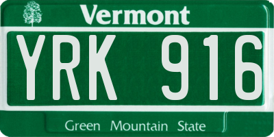 VT license plate YRK916