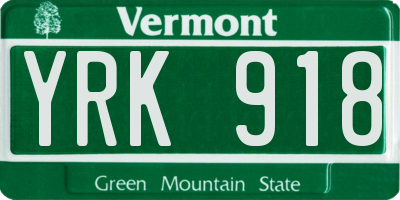 VT license plate YRK918