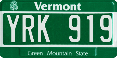 VT license plate YRK919
