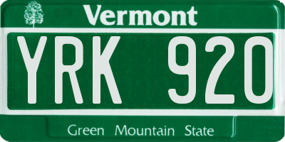 VT license plate YRK920