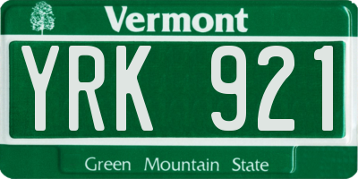 VT license plate YRK921