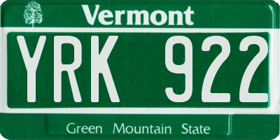 VT license plate YRK922